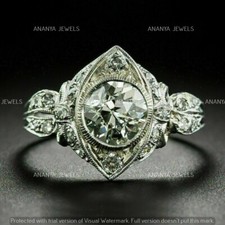 Real 925 Sterling Silver 3.00 CT Round Cut Moissanite Art Deco Engagement Ring