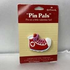 Vtg Hallmark Sneaker Tennis Shoes Hi Top Pin Brooch Red Heart Pin Pals NEW NOS