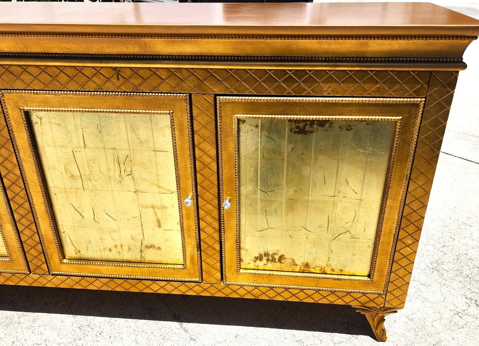 Aparador Buffet Hoja Dorada Oro Barra Credenza Gabinete Hecho a Medida 95" Foto 2 de 4