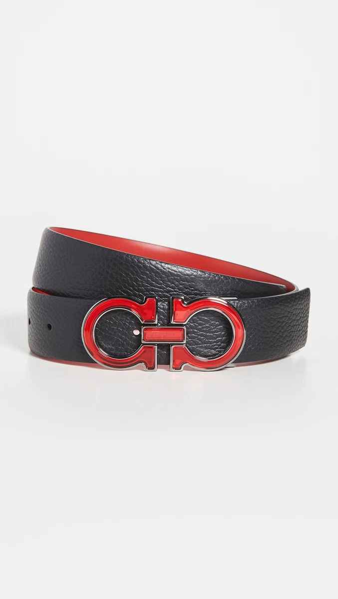 Salvatore Ferragamo Men's Double Adjustable Reversible Belt, Nero/Lipstick,  Red