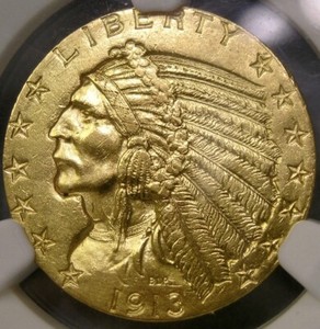 1913 S INDIAN HEAD GOLD HALF EAGLE $5 GORGEOUS SCARCE DATE NGC UNCIRCULATED MS++