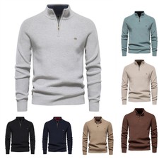 Herren Warm Pullover Sweater Zip Langarmshirt...