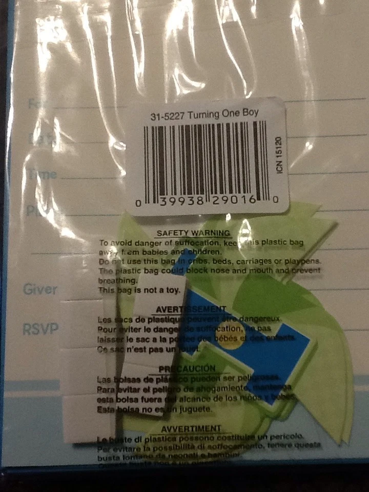 Creative Converting Boy Turning One 1st Birthday Pinwheels Invitations 8ct. Part - Image 4 of 4