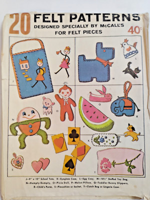 Tote Doll Case Plush Pillow McCall's 20 Felt Craft Sewing Pattern VTG Projects