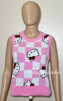 Hello Kitty x Target Women Size Small Pink Checkered JACQUARD Print Sweater  Vest