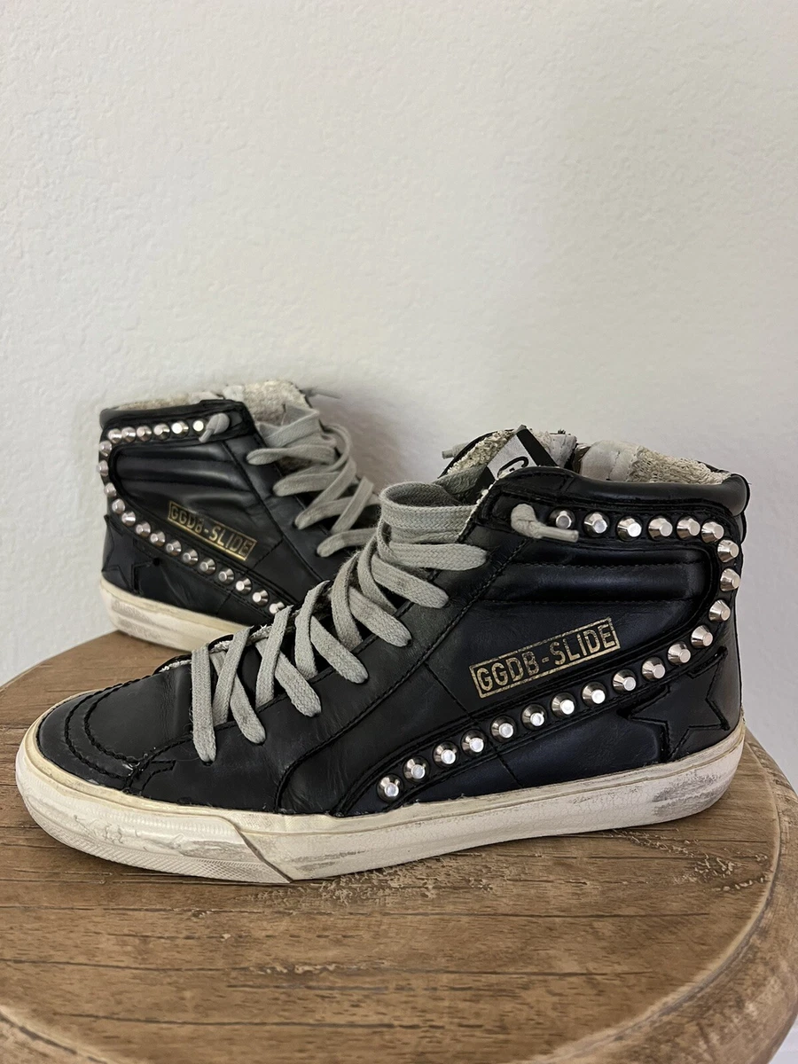 Golden goose black studded slides hot sale