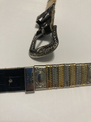 Jose Cotel Paris France Vtg Belt Silver Gold Links Leather