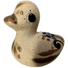 Tonala Duck Figure Mexican Folk Art Pottery Hand Painted Signed RS Floral VTG