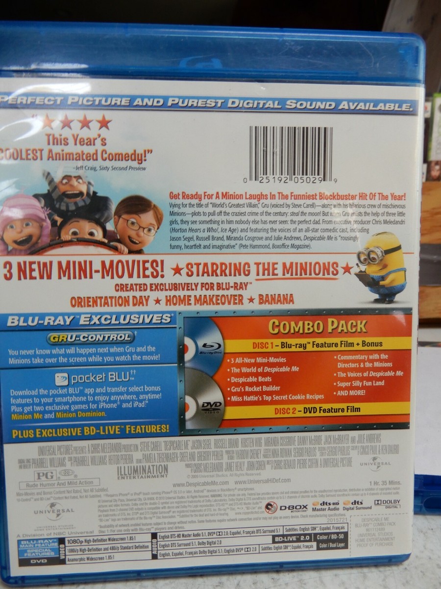 Despicable Me (Blu-ray/DVD, 2010, 3-Disc Set, Includes Digital