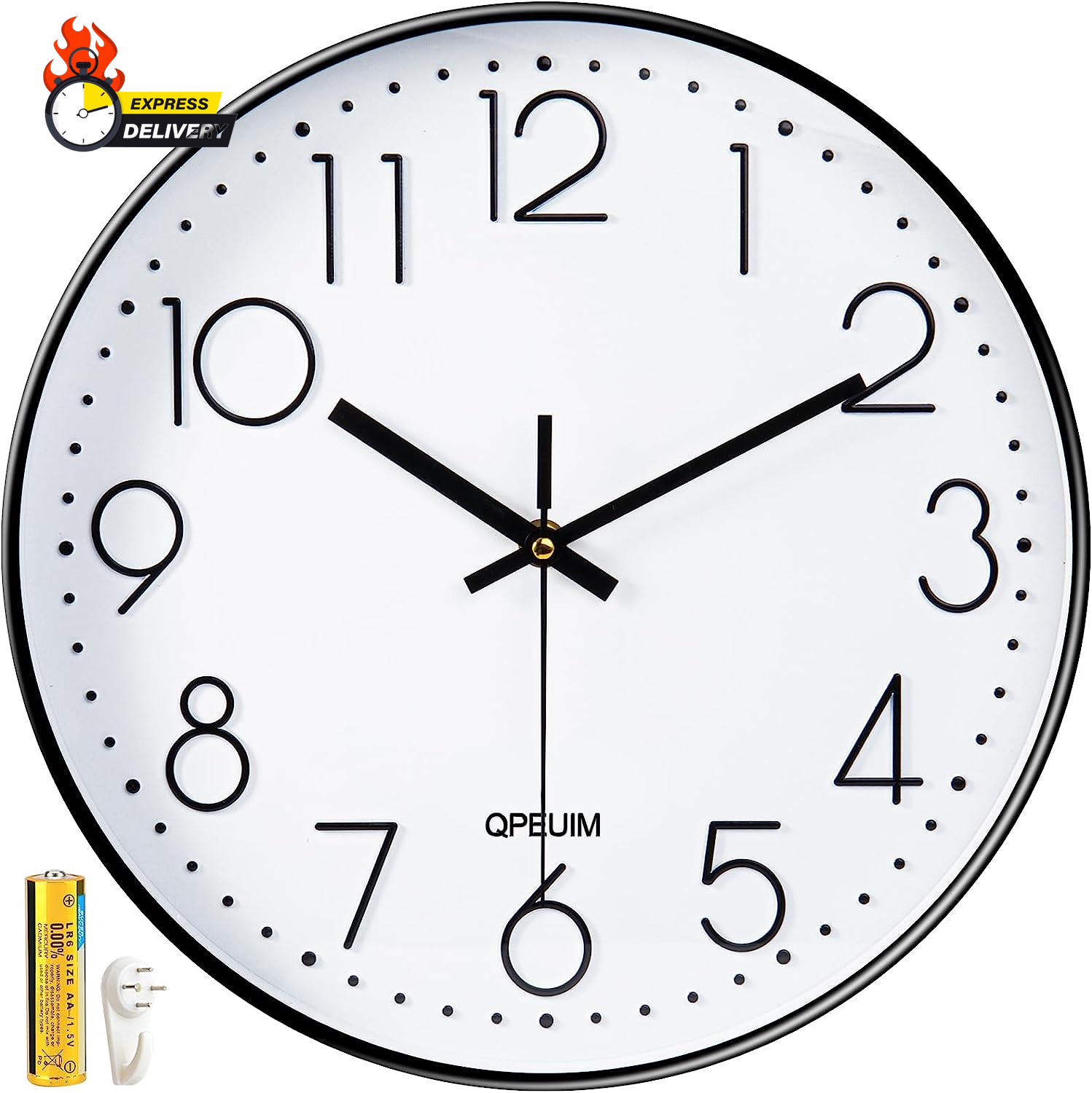 Wall Clock 12 Inch Wall Clocks Non-Ticking Battery Operated with Stereoscopic Di-image