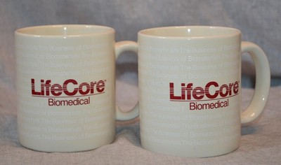LifeCore Biomedical Mugs Pair No Cocks Spellout Logo White and Red Text VTG