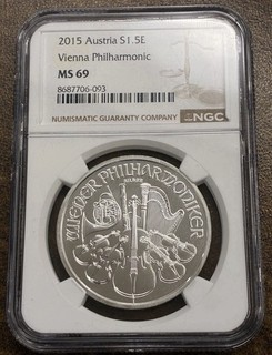 Austrian Mint 2015 Vienna Philharmonic NGC MS69 1 oz .999 Silver Austria 1.5€