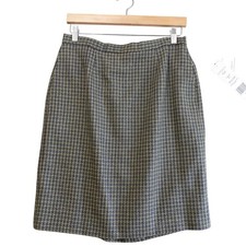 Vintage Chaus Skirt Womens 14 Teal 100 Wool Houndstooth Preppy Academia Pencil