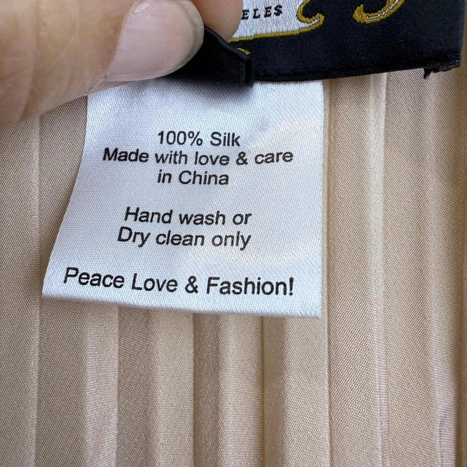 Vestido Meghan Los Angeles 100% Seda MUJER 8 Plisado Volantes Manga Corta CHAMPAGNE Foto 3 de 4