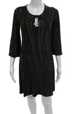 Viereck Women Shift Dress Black Snake Print 3/4 Sleeve Midi Size XS
