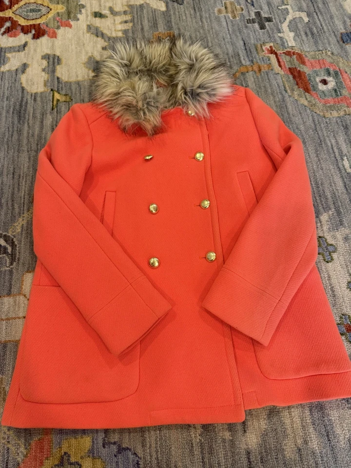 J экипажа Crewcuts девочек замок искусственного меха воротник пальто оранжевый размер 16 - Изображение 2 из 4