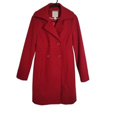 Vintage Y2K Wool Old Navy Peacoat Scarlet Red Double Breast Holiday Christmas XS