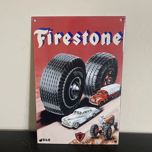 VINTAGE FIRESTONE TIRES GASOLINE MOTOR OIL PORCELAIN SIGN