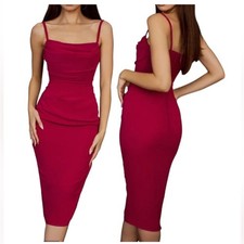NEW HOUSE OF CB Jamille Draped Corset Georgette Midi Dress In Berry Sz S