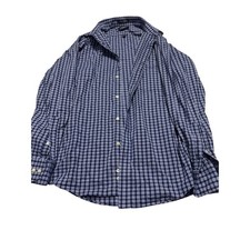 Chaps Mens Slim Fit Stretch Wrinkle Free Blue Gingham Button Down Shirt 15-15.5