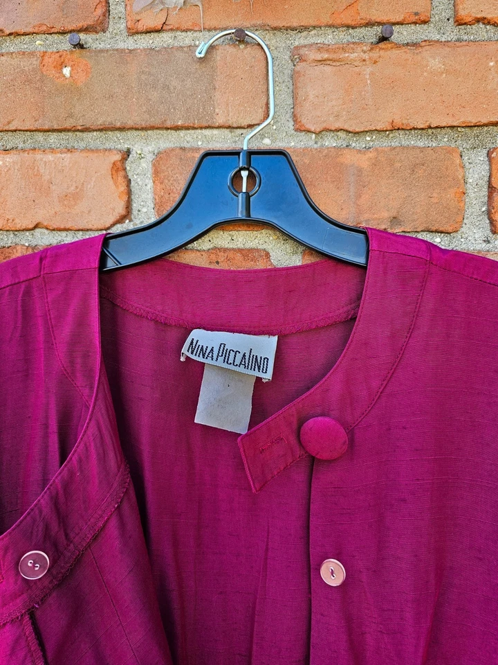 Винтажный 80-х Nina Piccalino пурпурный вискоза плиссированные комбинезон с ремнем - размер M - Изображение 2 из 4