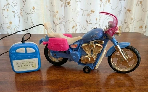 1999 BARBIE MOTORCYCLE with Lights Tethered Remote Control Bike Blue/Pink WORKS!
