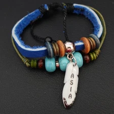 Asia Personalized Boho Bracelet Blue Leather Stacked Hippie Chic Indie Name