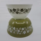 Vintage Pyrex Spring Blossom Green White Nesting Bowls 402 403 Crazy Daisy USA