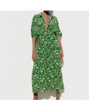 zara green geometric print dress NEW Zara Green Polka Dots Sleeveless Cami Camisole Midi Tank Wrap Dres –  Brie main image 1