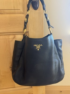 Authentic Prada Vitello Daino hobo bag in classic black pebbled leather