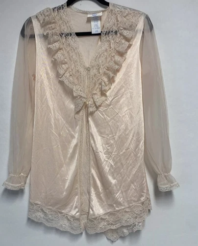 UNDERCOVER Accappatoio sottocoperta nylon pizzo trasparente rosa pastello piccolo corto vintage