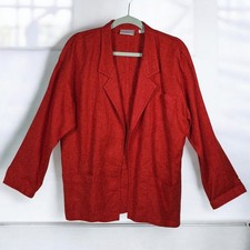 Vintage Liz Claiborne Collection Blazer Jacket Woman Size 4P Red 100 Linen Open