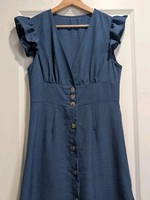 SHEIN Frenchy Blue Flutter Sleeve Mini Dress Large V-Neck Button Front Boho...