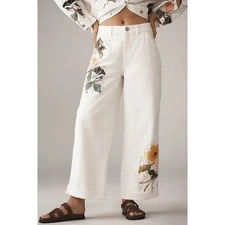 Leigh Viner x Anthropologie Relaxed Cuffed Wide-Leg Trousers 32