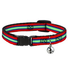 Cat Collar Breakaway with Bell Stripes Red/Blue/Green NARROW Fits 8.5-12"