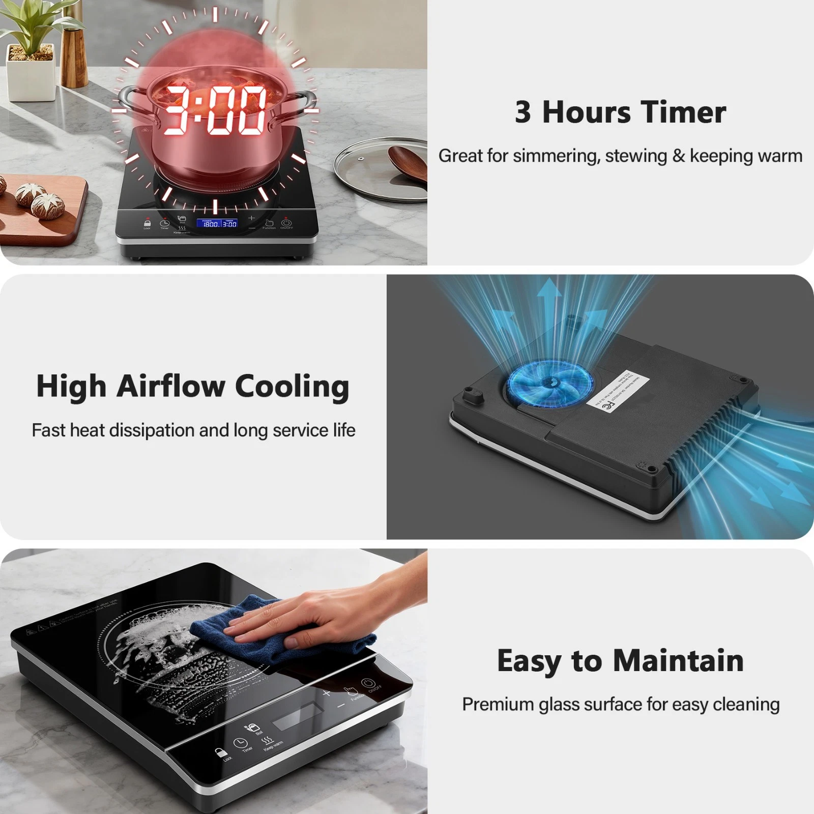 Induction Cooktop 1800W Portable 1 Burner Sensor Touch Compatible Cast Iron Pan
Opens in a new windo