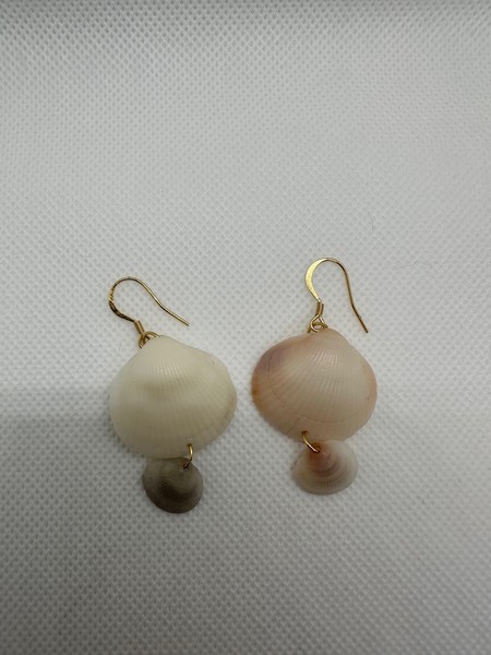 Alternate view of Seashell Hoop Earrings 14k Gold Plated, Real Shells, Handmade Beach Jewelry
