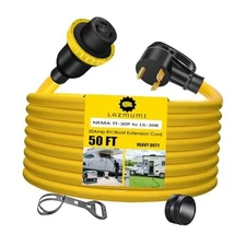 30 Amp 50 Feet RV Power Extension Cord Twist Locking, NEMA TT 50FT Locking 30A