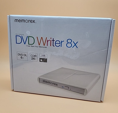 Memorex Slim External CD/DVD Writer, DVD 8X, CDR 24X USB Powered Mac Windows NEW
