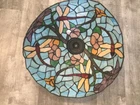 VINTAGE DRAGONFLY & FLORAL PATTERNED TIFFANY-STYLE STAINED GLASS LAMP SHADE 16”