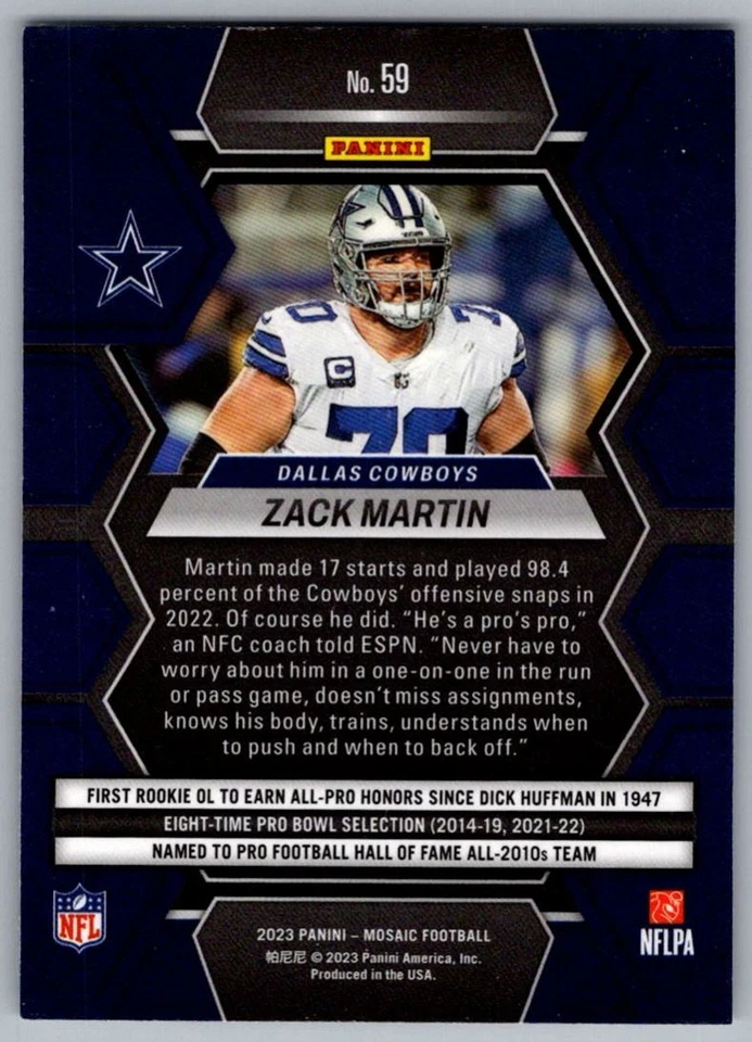 2023 Panini Mosaic Zack Martin Dallas Cowboys #59 - Image 2 of 2