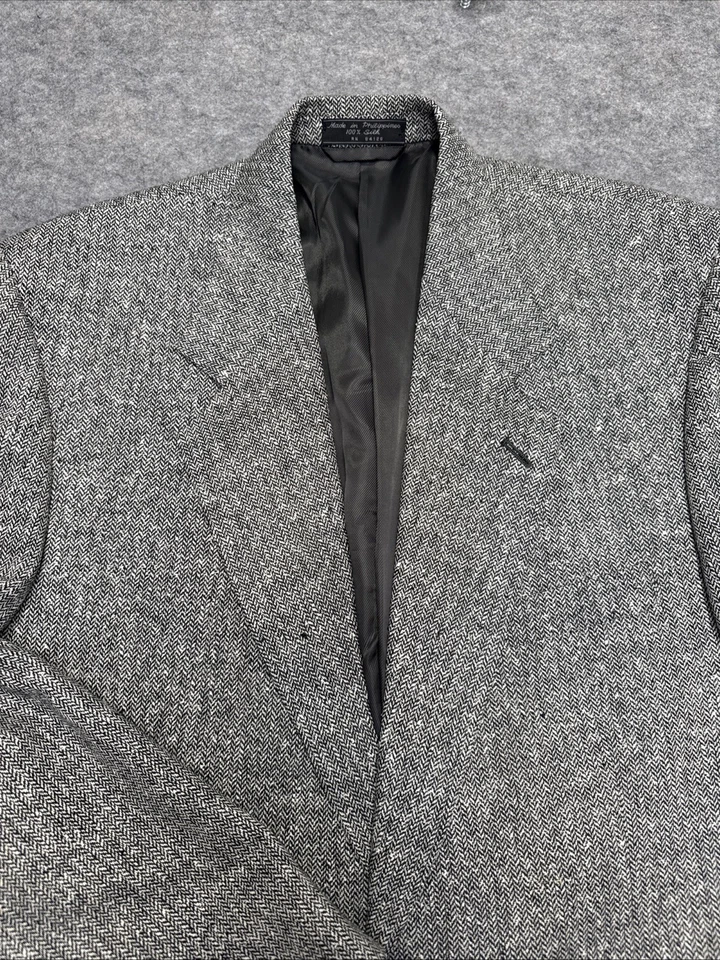 Vintage Barrington Blazer Men's 40 Silk Tweed Sport Coat Jacket Herringbone Gray - Image 3 of 4