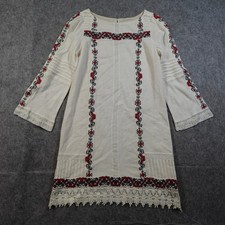 Alice Olivia Dress Womens 4 Riska Embroidered Shift Boho Crochet Lace Hem