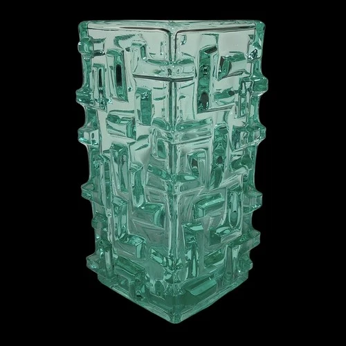 Vintage Czech Mid Century Modern Art Glass Aqua Sklo Union Abstract 482 Vase NM