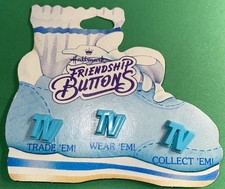 3-1980's HALLMARK FRIENDSHIP BLUE PLASTIC SHANK BUTTONS TV TIME NOS CARD