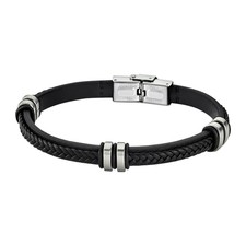 Pulsera Lotus Style hombre acero cuero negro y acero LS1829-2/1