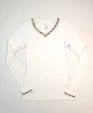 Girls Long Sleeve Top Jeweled Neckline