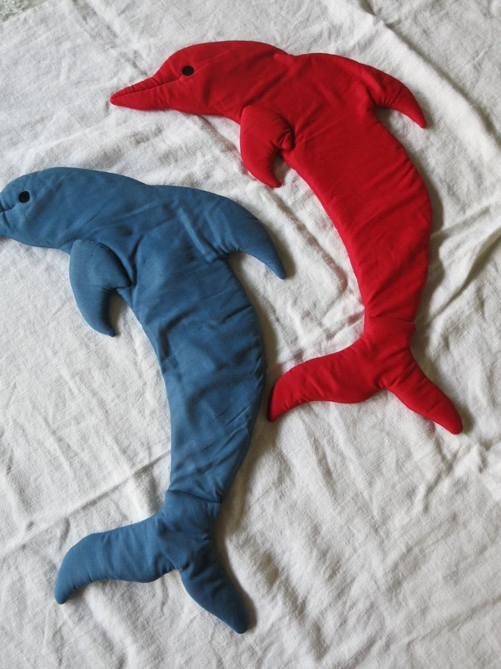 Tela colgante de pared vintage de dos delfines suave escultura guardería 23 x 16 cada uno Foto 3 de 4