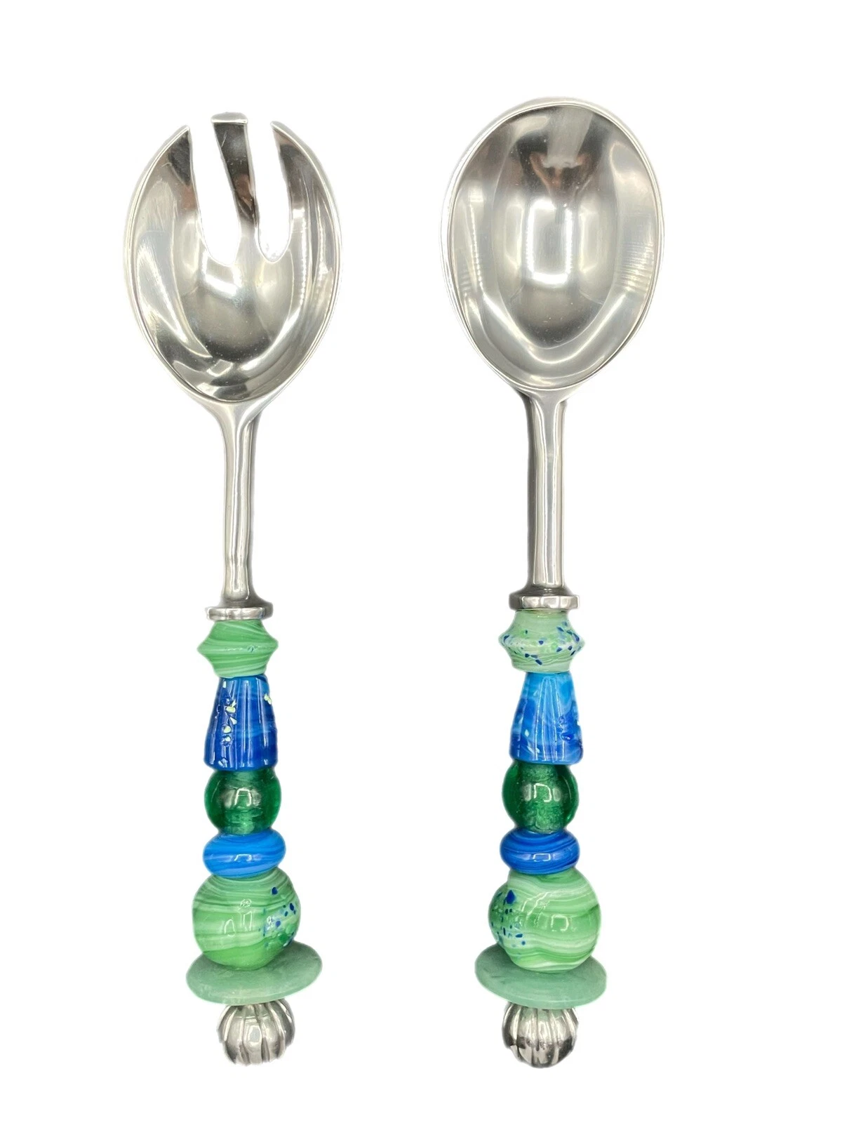 Southcoast 11" Metal Salad Serving Fork Spoon Turquoise Blue Beads Baubles NIB