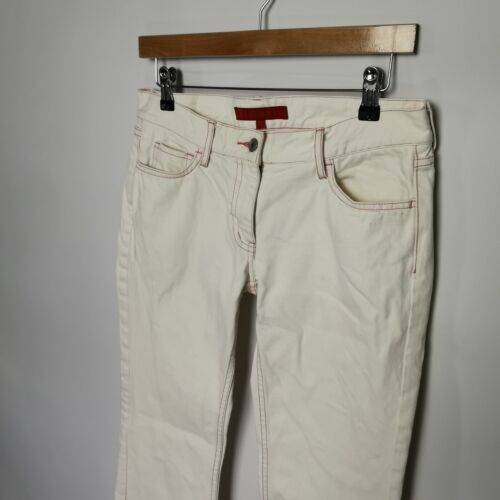 ~ FCUK ~ Damen ~ weiße Bootcut-Jeans/rosa Nähte ~ UK Größe 12 ~ Reißverschluss ~ - Bild 3 von 11